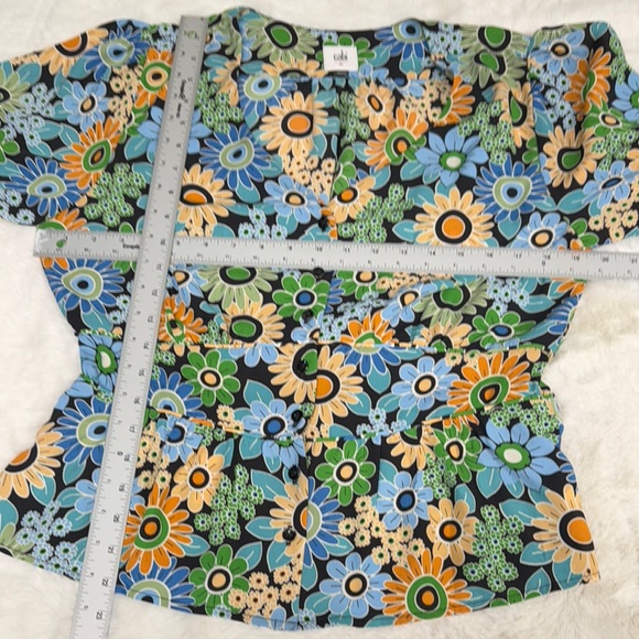 CAbi Floral fitted Blouse - Blue, Green, Yellow - Picture 3 of 10